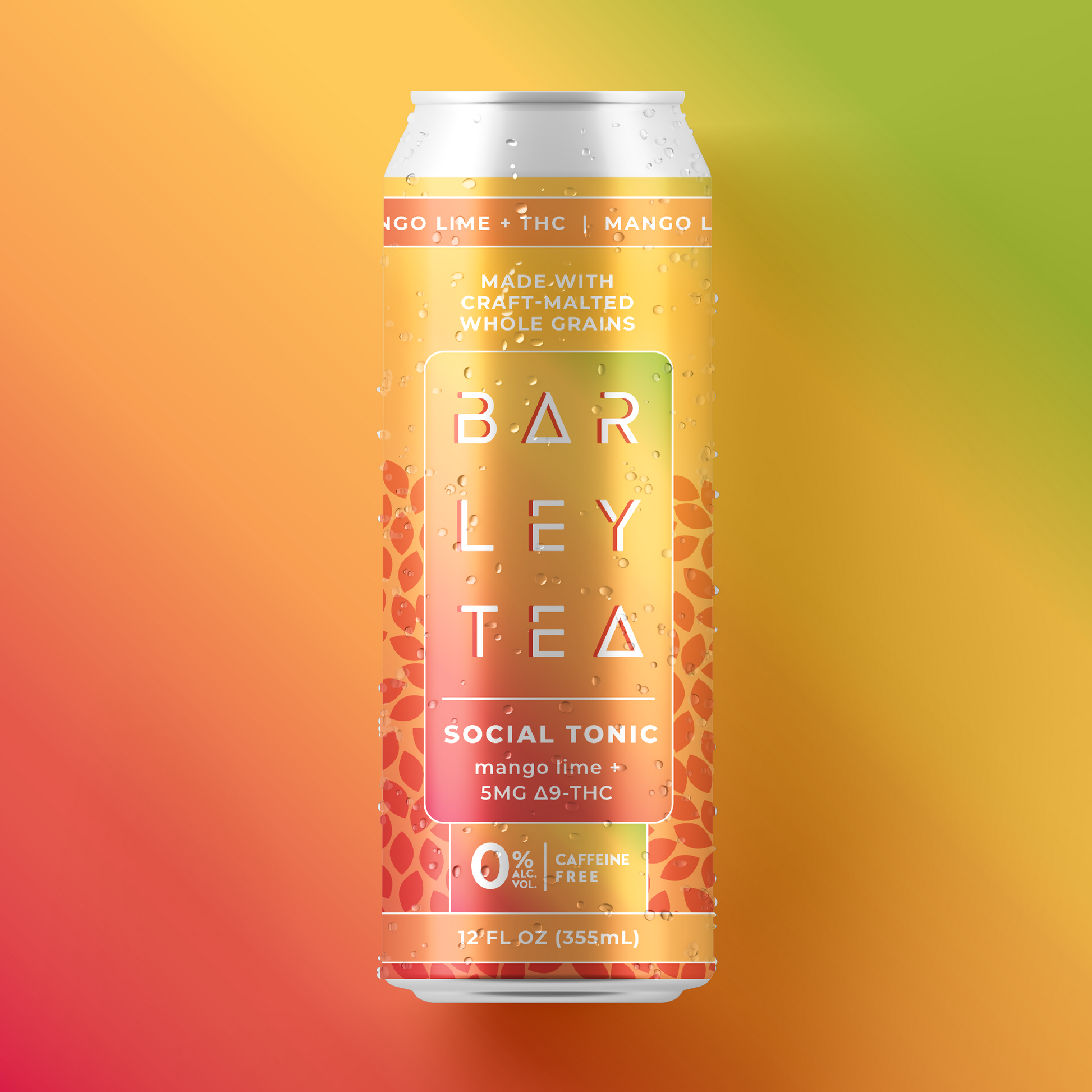 Can of Barley Tea Social Tonic with a colorful gradient background